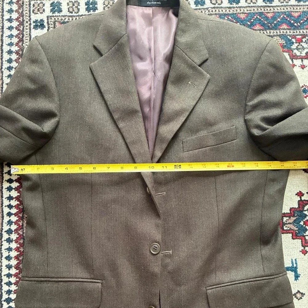 Vintage Brown Herringbone Lambswool Cashmere 3 Button Blazer Jacket Mens